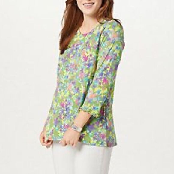 LOGO by Lori Goldstein Tops - LOGO by Lori Goldstein Cotton Modal 3/4 Sleeve Top